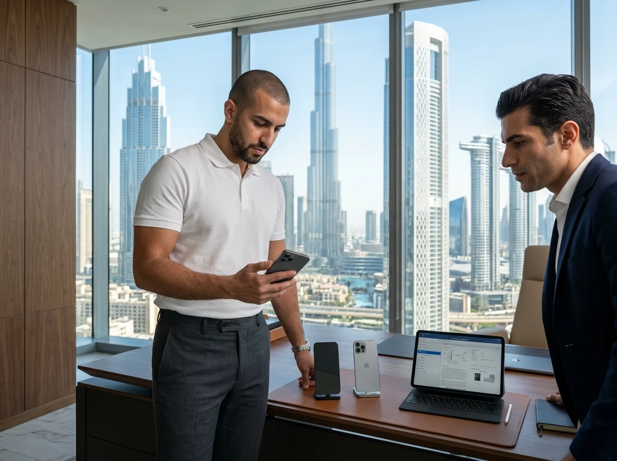 SellYourPhone.ae mobile evaluation specialists at Dubai operations office